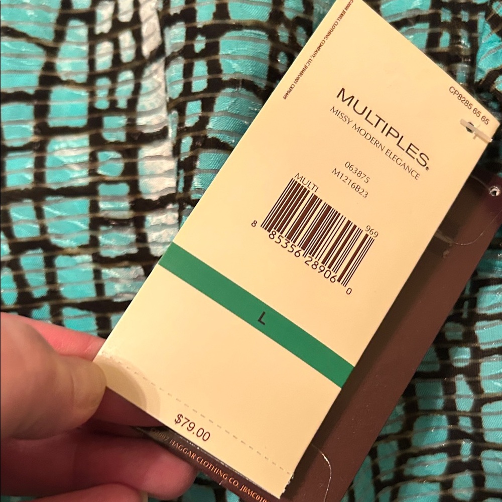 Multiples Turquoise and Black Patterned Shirt NWT - image 6